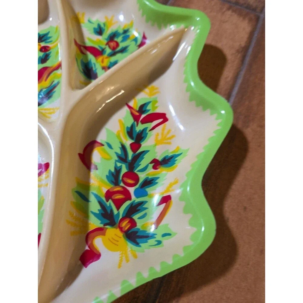Vintage Leaf Molded Plastic Christmas Serving Tray Platter Divided